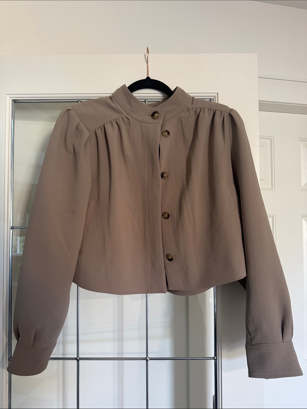 Wilfred Taupe Cropped Button-Front Jacket